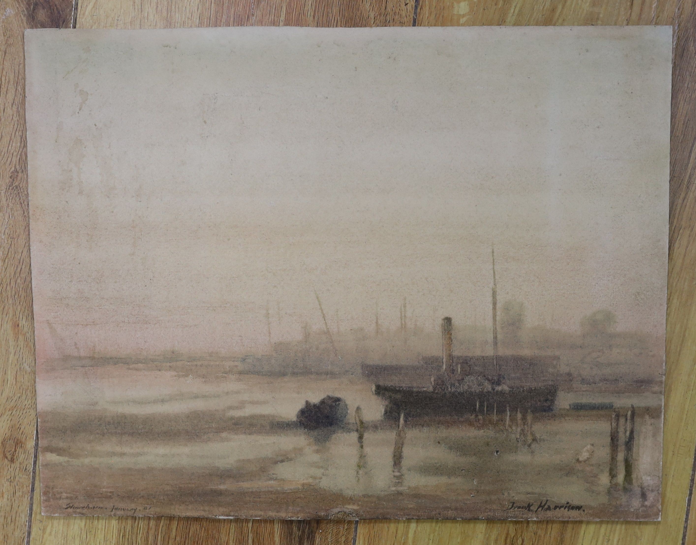 Brook Harrison (1860-1930), watercolour, 'Misty Evening at Shoreham, January 1901', signed and dated, 23 x 30cm, unframed